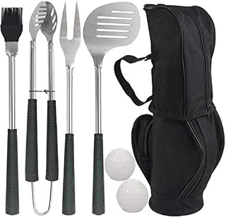 POLIGO 7pcs Golf-Club Style BBQ Grill Tool Set with Rubber Handle - Stainless