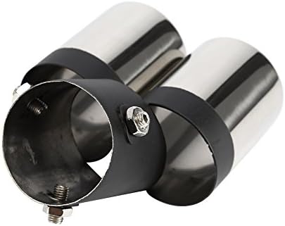 DEWIN Exhaust Pipe Muffler, Universal Car Round Mouth Double-tube Curved Stainless Steel Tail Pipe Exhaust Pipe Muffler
