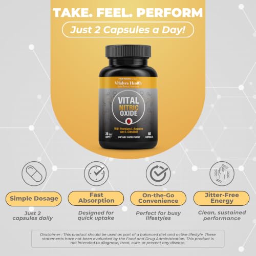 Image of Vital Nitric Oxide Supplements for Men - Workout Booster Supplement for Men - Nitrous Oxide Boost Blood Flow, Blood Pressure, Energy & Workout Performance with L Arginine L Citruline-30 Days Supply