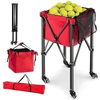 COSTWAY Carrello Porta Palline da Tennis, Carrello da Tennis Pieghevole in Alluminio con Ruote Frenate, Borsa Rimovibile Tasche Laterali, Borsa per Trasporto, Max 150 Palline Tennis (Blu