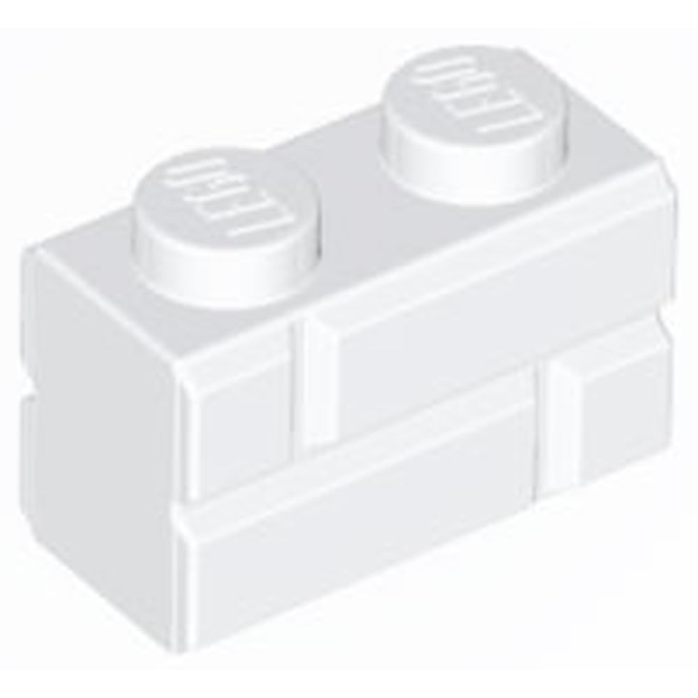 LEGO Brick, Modified 1 x 2 with Masonry Profile, Part 98283 (White, 100, Bricks)