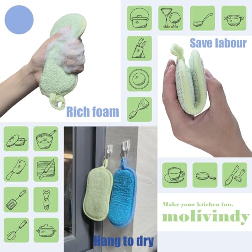 Image of Multi-Purpose Scrub Sponges for Kitchen Non-Scratch Microfiber Sponge Along with Heavy Duty Scouring Power - Effortless Cleaning of Dishes, Pots and Pans,2 pcs