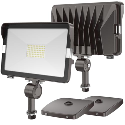 HYPERLITE 50W Flood Lights Outdoor 2 Pack, LED Flood Light with Knuckle Mount, Floodlight Wall Mount 5000K 5,500Lm IP65 Waterproof LED Security Lights for Yard Garden Garage UL Listed