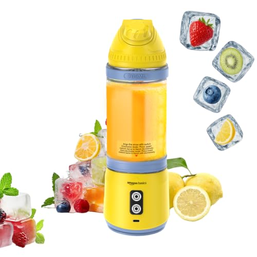 Amazon Basics Portable Blender for Juices, Smoothies and Shakes | 700 ml Convertible Jar | Dual Mode | LED Lights | Waterproof | 3x1600 mAh Batteries 