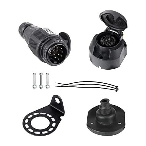 BEIJISTAR 13 Pin Trailer Plug & 13 Pin Trailer Socket Kit with Rubber Gasket and Metal Mounting Bracket, 12V Waterproof Trailer Plug Socket Connector for Truck RV Cars Boat Caravan Trailer Cover