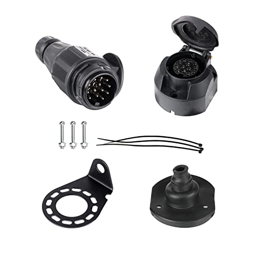 BEIJISTAR Kit de Fiche et Prise Remorque 13 Broches avec Joint en Caoutchou et Support de Montage en Métal, 12V Étanche Connecteur Prise Remorque Mâle et Femelle, pour Caravane Voitures RV Bateau Cover