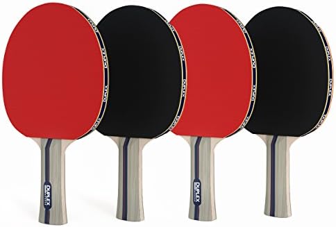 Duplex | Ping Pong Paddle Set of 4 - Best Professional Table Tennis Racket with High Performance Rubber - Wooden Blade with Long Handle