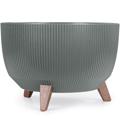 KONZEPT Blumentopf mit Füßen – großer Blumenkübel aus Kunststoff, runde Pflanzschale 40 cm – modern & wetterfest, für Innen und Außen