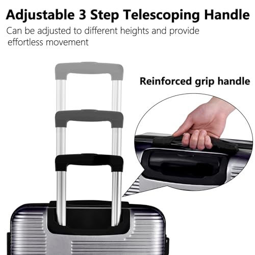 ILLUMINEW Luggage Sets with Durable Lightweight Carry-On Suitcases, Spinner Wheels, and TSA-Approved Lock (SHIZI, silver Grey, 20/24) - Thumbnail 2