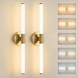 Gednbo Gold Wall Sconces Set of Two Hardwired, Dimmable 5CCT LED Bathroom Light Fixtures Over Mirror, 360° Full Lighting 23 inch Vanity Light Bar Modern Wall Sconce for Bathroom Bedroom Living Room