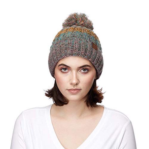 C.c Hatsandscarf Women's Winter Slouchy Knitted Hat Cable Knit Pom Beanie Hat (Rose/Mint) #TOP2