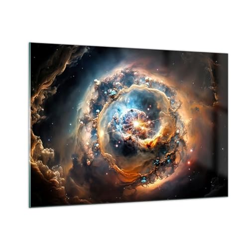 Moderne Impression sur Verre 100x70cm Image Tableau en Verre Decoration Murale Univers Cosmos Galaxie Grand Tableaux Decoratifs Muraux Chambre Cuisine Horizontal Deco...