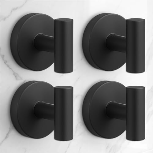 QQK Heavy Duty Suction Cup Hooks for Glass Window Tile Mirror Removable Shower Hooks for Inside Shower Metal Towel Hooks for Bathroom 4 Pack(Black)
