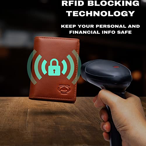 Image of Stealth Mode Men's Slim Front Pocket Wallet - RFID Blocking, Thin Minimalist Bifold Design, Genuine Leather - ID Badge Window and 5 Sleeves for Money, Credit and Debit Cards, Driver's License - Brown