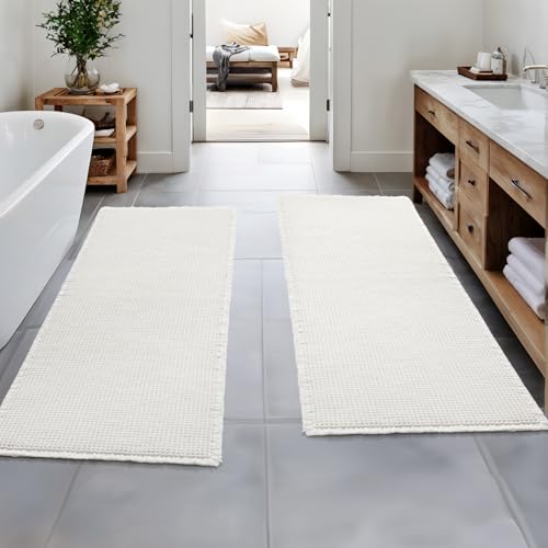 MIULEE Set of 2 Waffle Bathroom Runner Rugs White 2'x5'(24"x60")