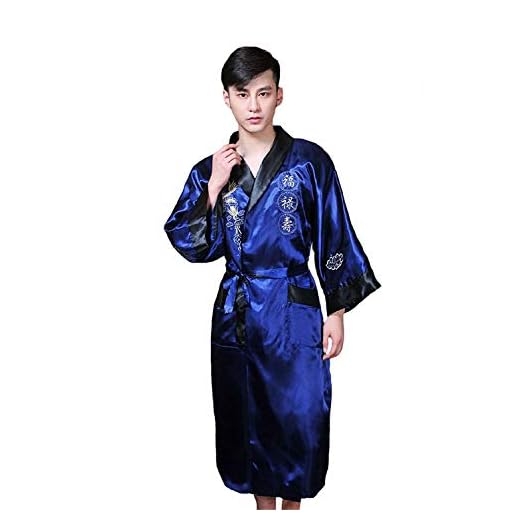 Morgonrock herr vår höst långärmad badrock bekväm lätt herrmode hemkläder vardagskläder bad badrock nattkläder, blå, L