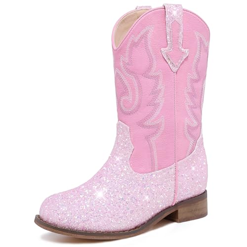 Image of Motasha Girls Cowgirl Boots Unisex-Child Mid Calf Glitter Toddler Cowboy Boot Little Big Kids Western Riding Shoes