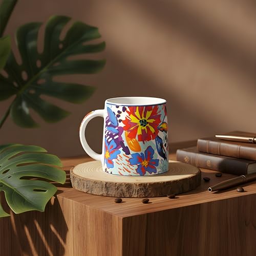 Image of Miah KaleidoBloom Ceramic Cup Set - Set of 2 | 10.16 cm x 6.85 cm x 8.89 cm | Handcrafted Coffee & Tea Mugs | Microwave & Dishwasher Safe | Vibrant Abstract Floral Design