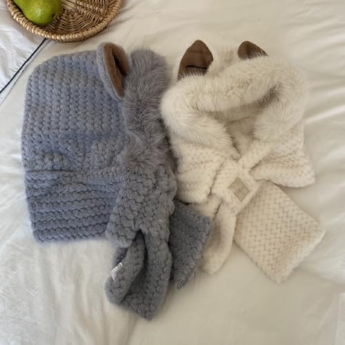 New Cute Fox Ears 2-in-1 Hat and Scarf, Windproof Cap with Integrated Ear Protection, Hooded for Women Winter3