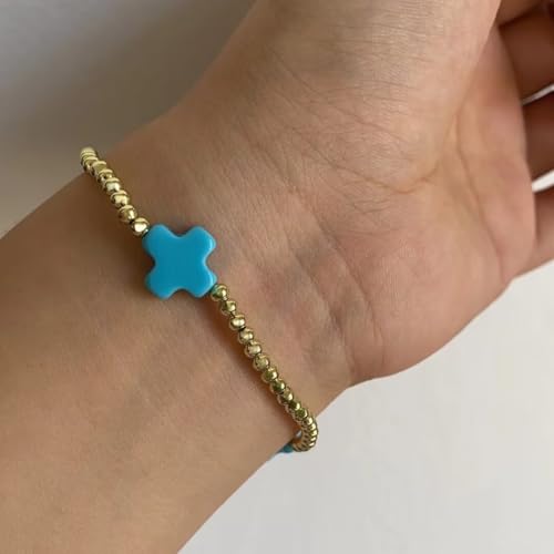 Colorful Cross Charm Bracelets for Women Men Adjustable Gold Plated Beaded Bracelet Boho Bead Ball Stretch Bracelet Birthday Summer Beach Jewelry3