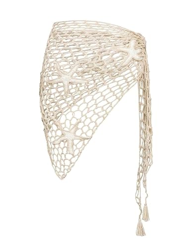 Boho Beach Cover Up for Women Sheer Crochet Sarong Wrap with Seashell Accents Poolside Coastal Getaways.(SJJ99)
