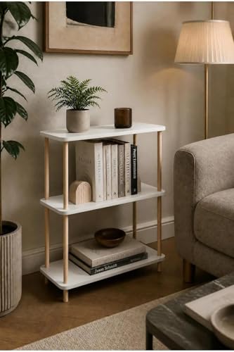 Modern Minimalist 3 Raflı Kitaplık Ahşap Ayaklı Çok Amaçlı Dekoratif Salon Ofis Düzenleyici Raf (beyaz)
