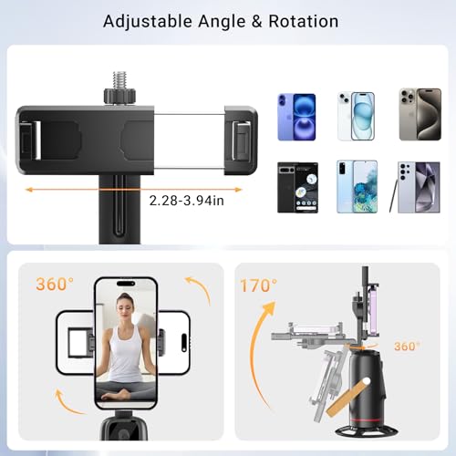 Auto Face Tracking Phone Holder with Light, 360° Rotation Auto Tracking Stand for iPhone, GoPro, Compact Camera, Foldable Portable Rotating Tripod for Vlog, Streaming, FaceTime, TIK Tok - Thumbnail 7