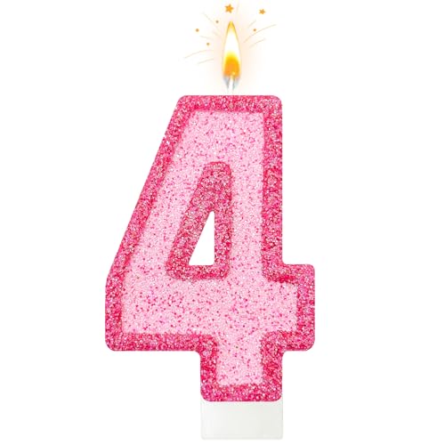 NHJINX Pink Glitter Number Cake Candle, Sparkly Dual-Tone Pink Cake Topper for Decorative Display