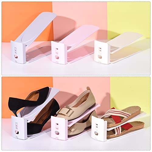Uxcell Shoe Slots Organizer Pp Double Layer 3 Adjustable Heights Shoes Storage Rack For Closet Beige 2 Pcs #TOP4