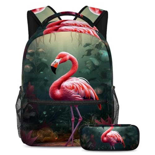 Cartables de grande capacité flamant rose avec trousse pour ados