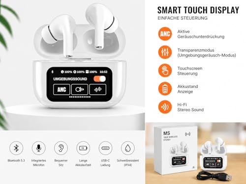 Écouteurs sans fil Bluetooth 5.4 fin des bruits ambiants boîtier écran tactile - 4