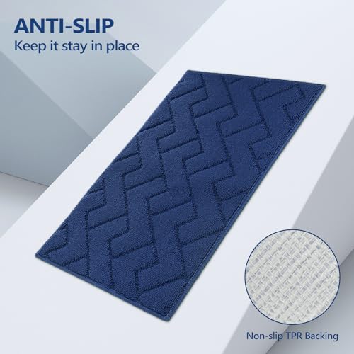 Image of hicorfe Indoor Door Mat,Set of 2 Non Slip Welcome Mats for Floor,Comfort Washabe Carpet for Hallways Entryway Laundry Room(24 inchx35 inch+24 inchx35 inch Navy Blue)