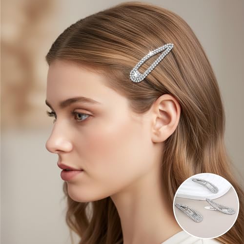 Mabor 4 Pack Pinzas para el cabello con strass plateado, clips elegantes para bodas y fiestas miniatura 4
