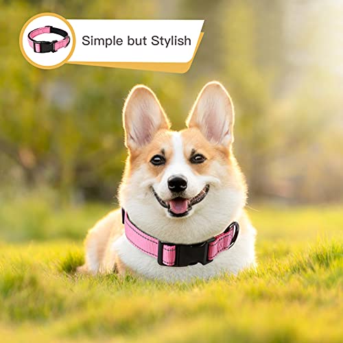 Image of HEELE Dog Collar, Reflective Dog Collar, Soft Neoprene Padded Breathable Nylon Pet Collar Adjustable for Medium Dogs, Pink, M(13.38-20.47 inch)