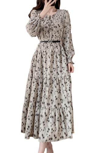 [Ｃｈｕｂｉｋｉｍｅ] ロングワンピース 春 秋 レディース 花柄 ワンピース シフォン 長袖 ドレス Aライン フレアー ワンピース ベルト付き おしゃれ きれいめのサムネイル