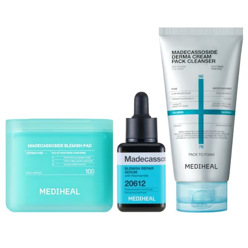 Image of Mediheal Madecassoside Clear Skin Routine Bundle - Cream Pack Cleanser + Blemish Toner Pads (100ct) + Repair Serum | Centella Asiatica Tone Care, Pore Cleansing & Skin Soothing