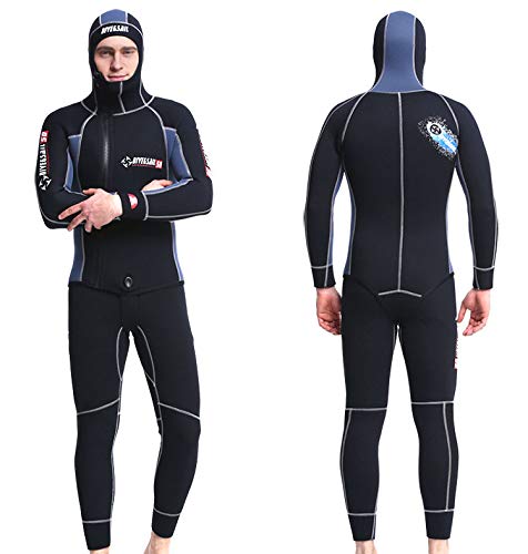Muta da uomo calda ultra elasticizzata in neoprene, 5 mm, invernale, calda cerniera frontale a tutto corpo, 2 pezzi con cappuccio a prova di freddo, per snorkeling, surf, XXL
