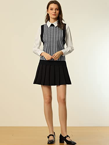 Allegra K Women's Round Neck Vest Sleeveless Houndstooth Plaid Knitted Sweater Medium Black #TOP4