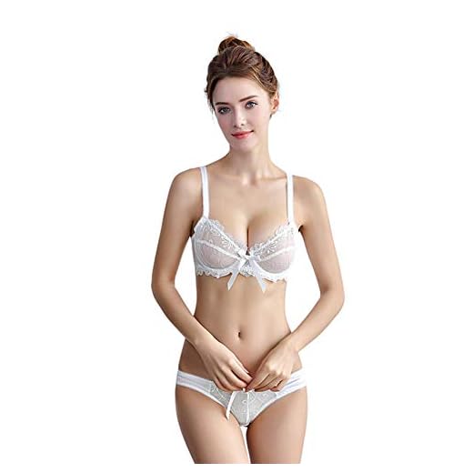 Varsbaby Sexig bygel push-up band broderad nät tunna underkläder set för kvinnor BH och trosa 2 delar