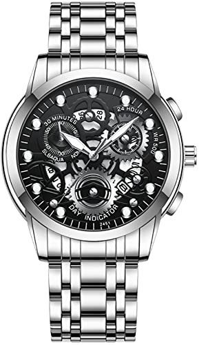 MASTOP Watch for Men's Women's Stainless Steel Quartz Hollowed Out Analog Display Waterproof Business Unisex Wristwatch