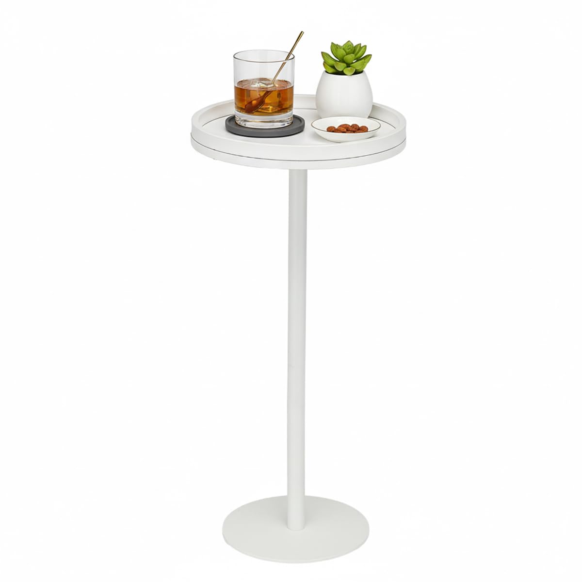 ZEXVIDA White Martini Table, Modern Small Round Side Table, Minimalist Metal & Wood Pedestal End Table with Weighted Base, White Drink Table for Living Room, Small Spaces,Next to Sofa, 24.7" Tall