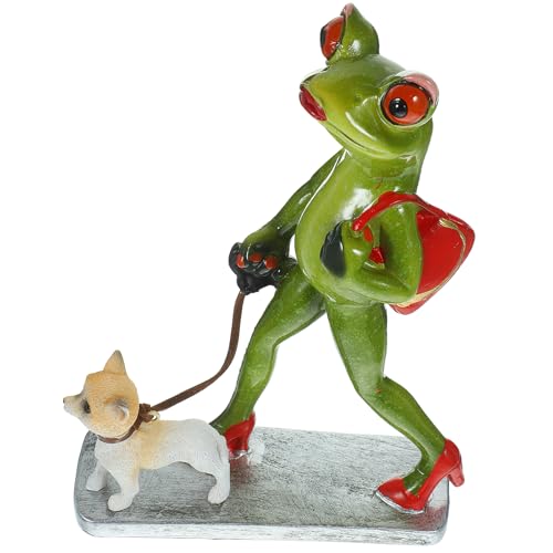Happyyami Frog Decoration Ornaments Resin Frog Figurine Garden Sculpture Walking Dog Tabletop Craft for Home Office Desk and Shelf Decor