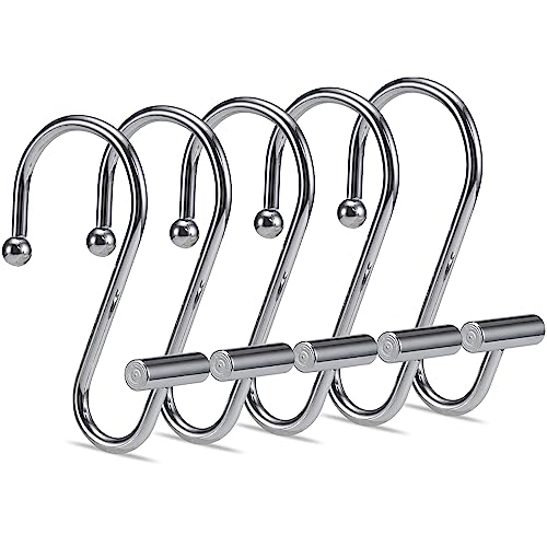 Goowin Shower Curtain Hooks, Silver Shower Curtain Hooks, T-Bar Rust Proof Metal Shower Curtain Rings, Decorative Anti-Drop Shower Hooks for Shower Curtain, Shower Rods,Set of 12 (Chrome)