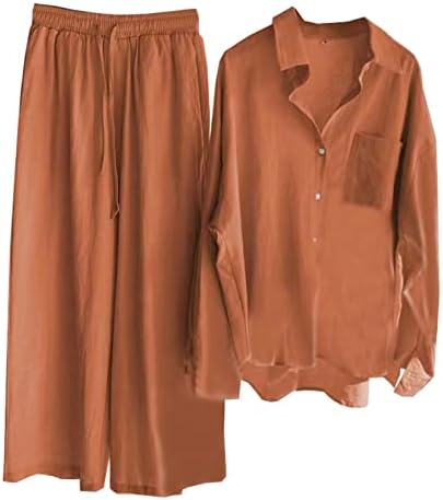 Beralst Women's 2 Piece Set, Linen Button Down Shirt + Wide Leg Pants Tracksuit