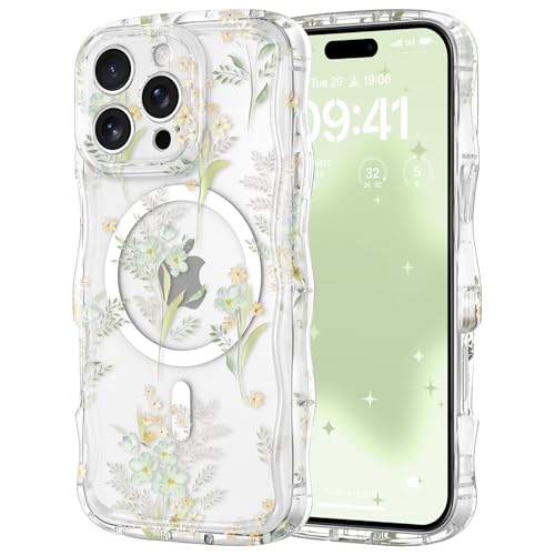Coque-Fleur Verte iPhone 16 Pro Max Compatible avec MagSafe Coque Rigide PC
