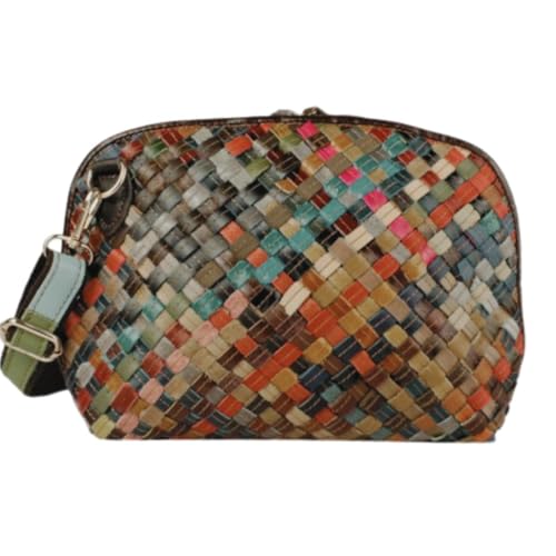 Sac à bandoulière en cuir italien tressé multicolore - Sac à main en cuir véritable - Sangle réglable et amovible - Intérieur entièrement doublé avec...