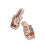 Cape Robbin Amisha Sandals Slides for Women, Studded Womens Mules Slip On Shoes - Rose Gold Size 6