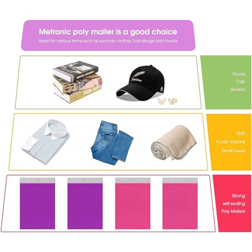 Image of Metronic Poly Mailers 10x13 100 PC, Small Shipping Bags Mailing Envelopes Self Seal, Mailers Poly Bags for Shipping Waterproof and Tear-Proof, Mailing Bag Packaging Bags for Small Business, Purple