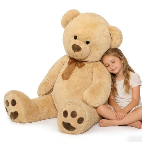Tezituor Giant Teddy Bear Stuffed Animal 4ft - Classic Big Teddy Bear - Brown Large Stuffed Bear Plush Toys for Kid Christmas Birthday - Gift for Girlfriend