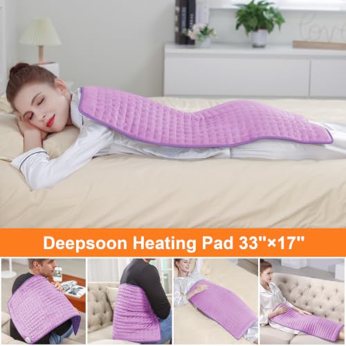 Image of Heating Pad,Electric Heating Pads,Heating Pad for Back,Lavender,33x17 Inch | Heating Pads for Shoulder,Neck,Abdomen,Knee,Arms,Legs,Heat Pad for Birthday Father Mother Gift Women Men,6 Heat Settings